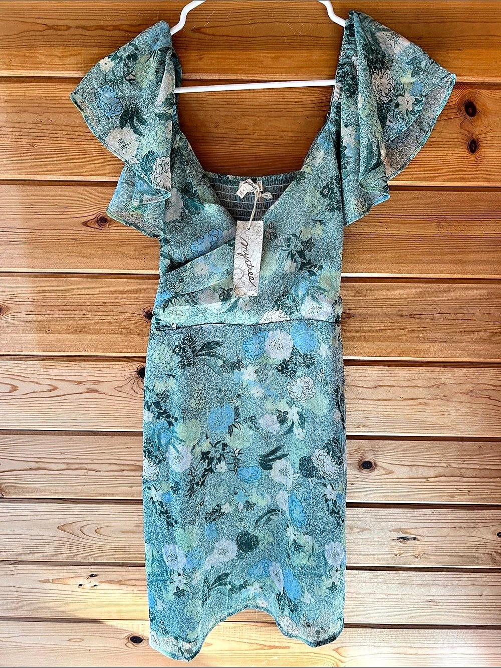 Mystree Floral Mini Dress Green Blue Size Medium NWT
